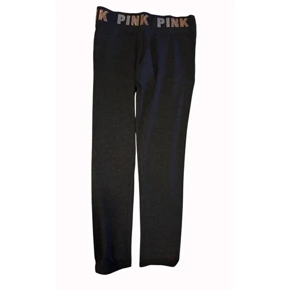 Victoria's Secret "PINK" Yoga Pants; Dark Gray w/Sequin Waistband - NEW! Size Lg - Picture 3 of 9